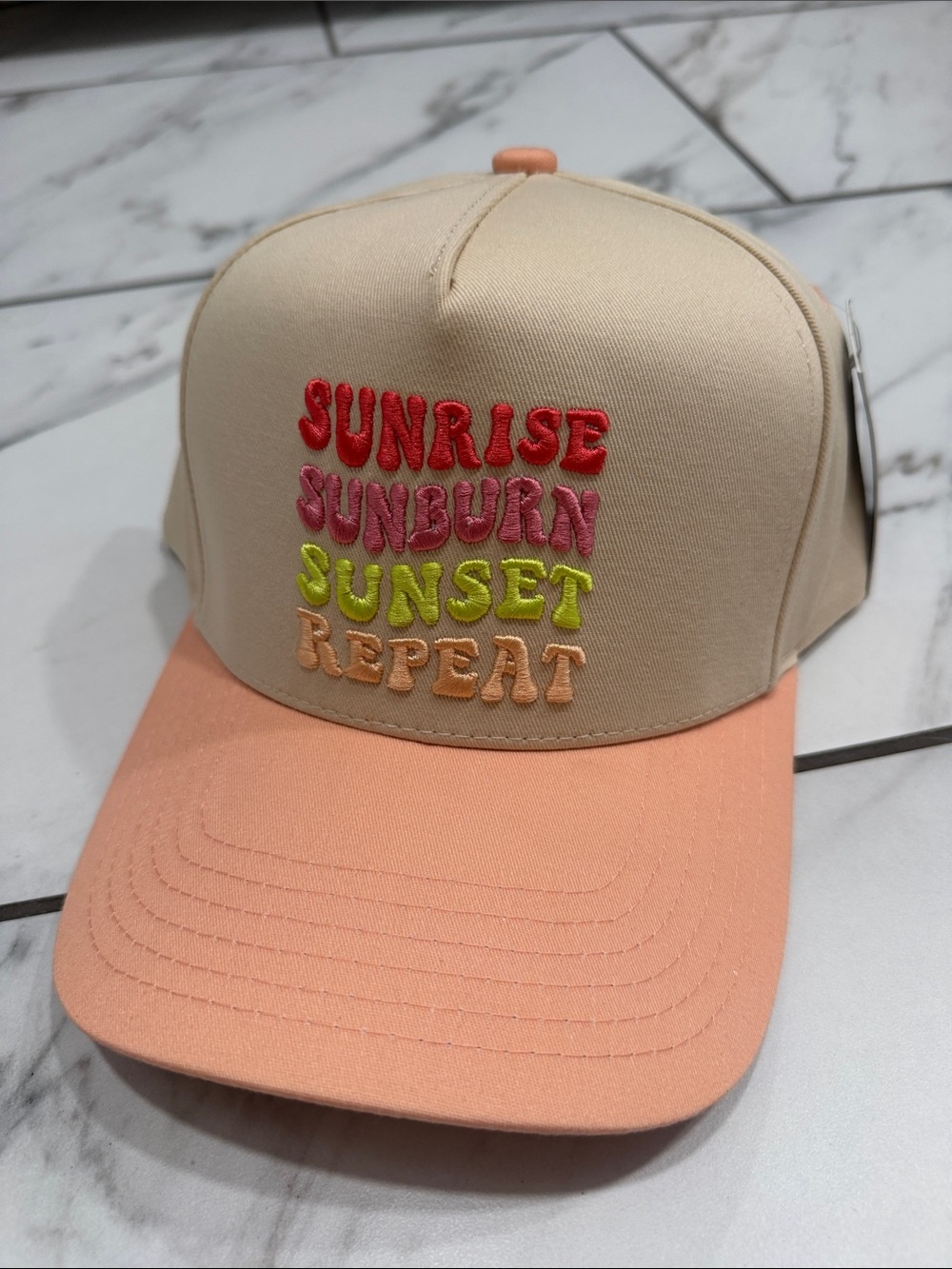 C.C Peach Embroidered 'Sunrise Sunburn Sunset Repeat' hat